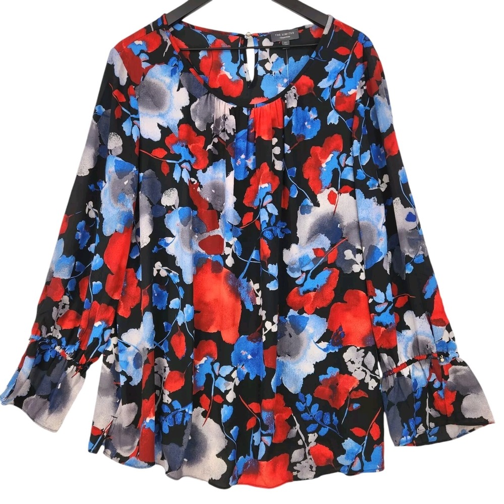 NEW The Limited Collection Blouse Size 1X Black Abstract Floral Split Bell Cuffs